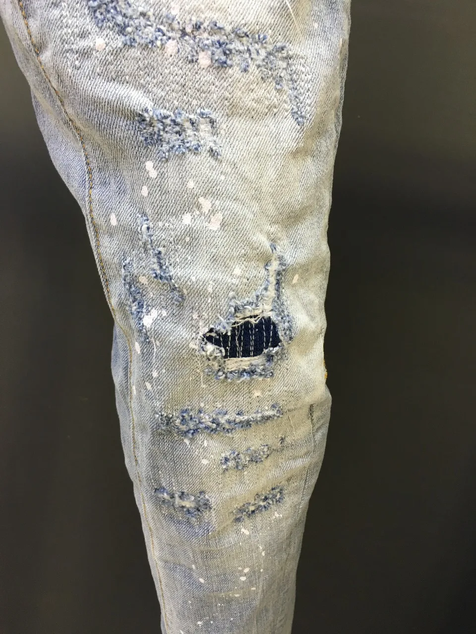 2023 Spring/Summer New D2 Jeans Men's Fashion Men's Water Wash Worn Hole Patch Speckled Ink 3D Cut Small Feet Dark Blue