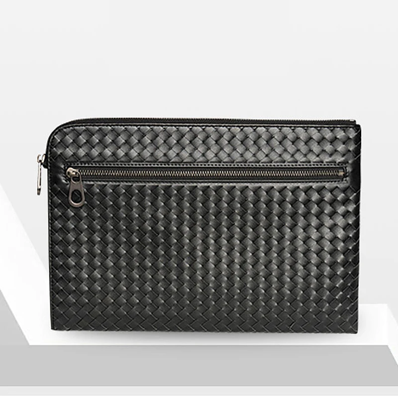 Business Men's Large Capacity Clutch Bag Genuine Leather Woven Luxury Brand Envelope Leisure Bag Multi-Function Flat iPad