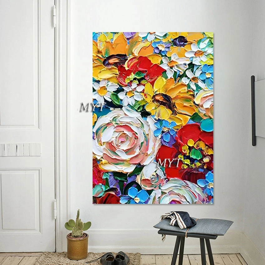 

Акриловая картина с ножом, художественное оформление, цветные абстрактные цветы, картины розы и подсолнуха, искусство на холсте, подарок без рамы