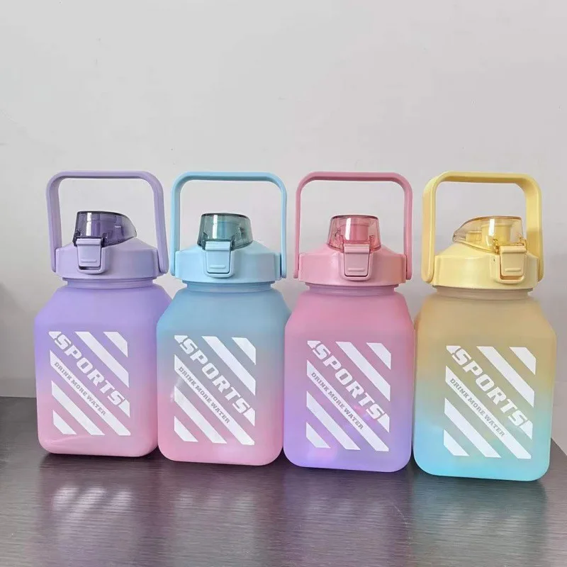 

Sports Water Bottle with Straw Gradient Colour Square Hydro Flask Portable Large Capacity Camping Water Bottles Outdoor Sports