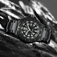 addiesdive 2022 new mens quartz watch luxury black steel nylon belt wristwatch waterproof 50m mens watches luminous miyota2115