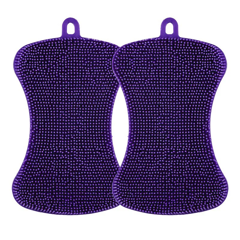 

Силиконовая губка большего размера, для мытья посуды, кухонных приборов, двусторонняя силиконовая щетка из губки (фиолетовый цвет, 2 шт.)