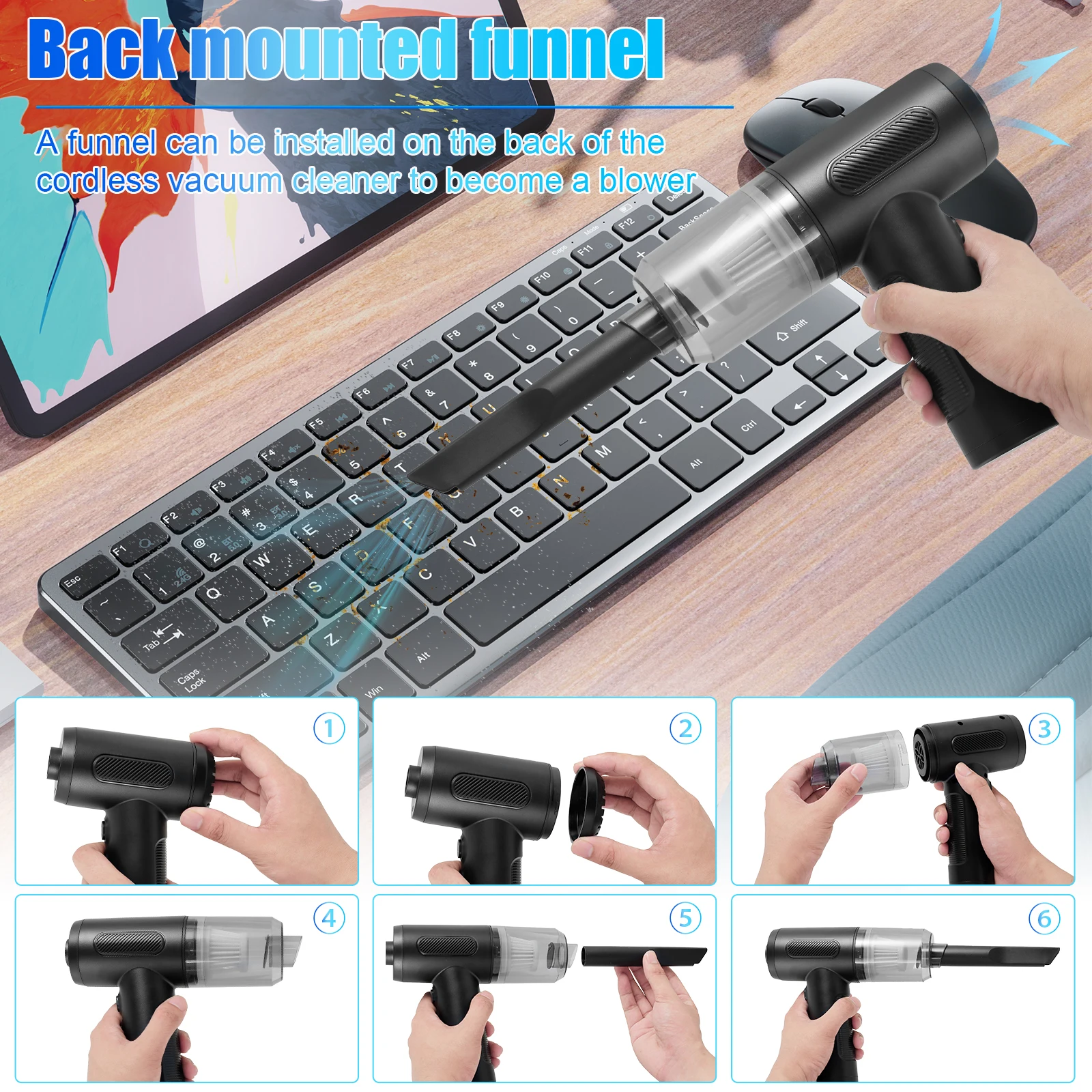 Беспроводной автомобильный пылесос 68 Вт 6300 Па