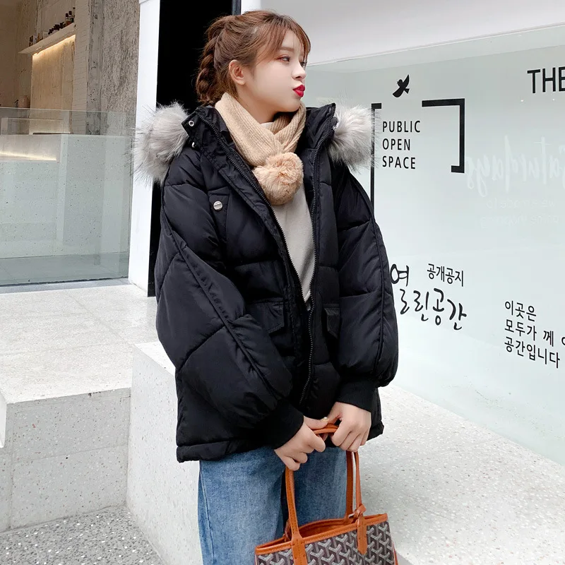 Winter Plush Hooded Coat Women Drawstring Warm Thick Jacket Korean Fashion Casual Solid Color Feather Down Cotton Parkas Jackets