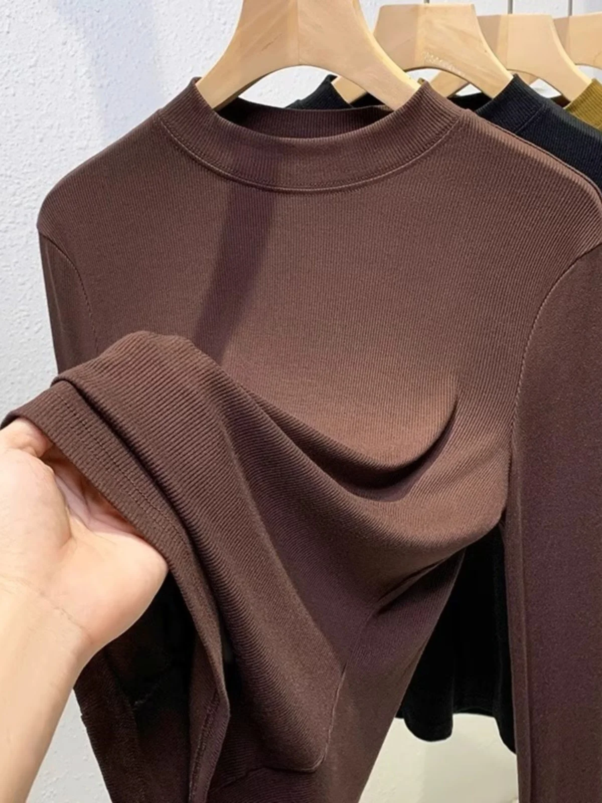 White Half-high Collar Bottoming Shirt Women Early Autumn Small Wear Thread Stand Slim fit Inner wear round Neck Long ...