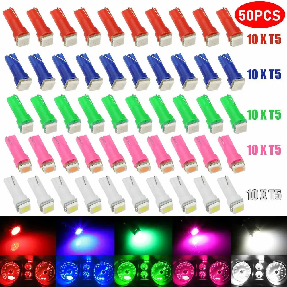 

[ New Arrivals ] 50pcs Car Light Bulb T5 74 5050 Led Speedometer Dashboard Gauge Dash Signal Indicator Lamp Bulbs Kit