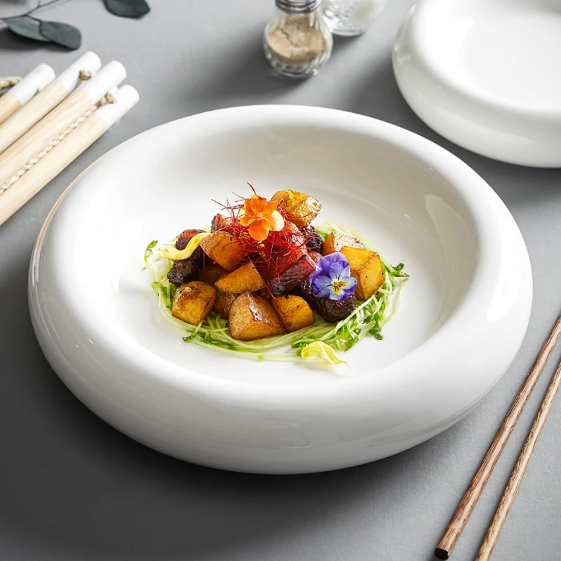 

White Hotel Plate Creative Nordic Tableware Household Porcelain Characteristics of Individual Dishes Plate Western Food Plate