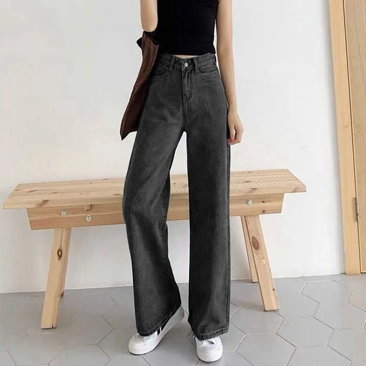 Jeans Women's High Waist Autumn and Winter Loose Straight Tube Korean Version Vertical Feel Versatile Fat mm Wide Leg Slim