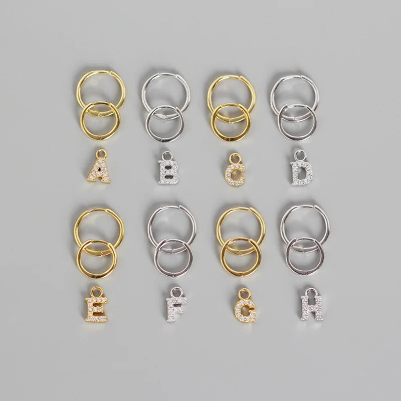 

925 Sterling Silver Fashion Cubic Zircon Initials Letters Gold Hoop For Women Man Alphabet Name Dangle Earrings Trendy Jewelry