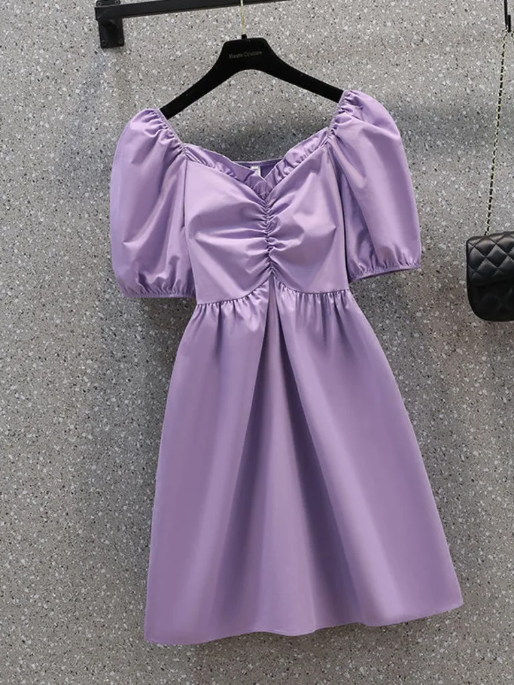 

Женское Плиссированное Платье с V-образным вырезом, с пышными рукавами