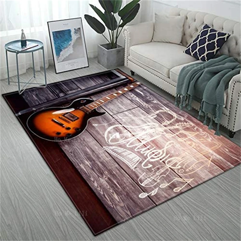 

Фланелевые напольные коврики для гитары с деревянным принтом, современный нескользящий коврик из микрофибры для гостиной и спальни