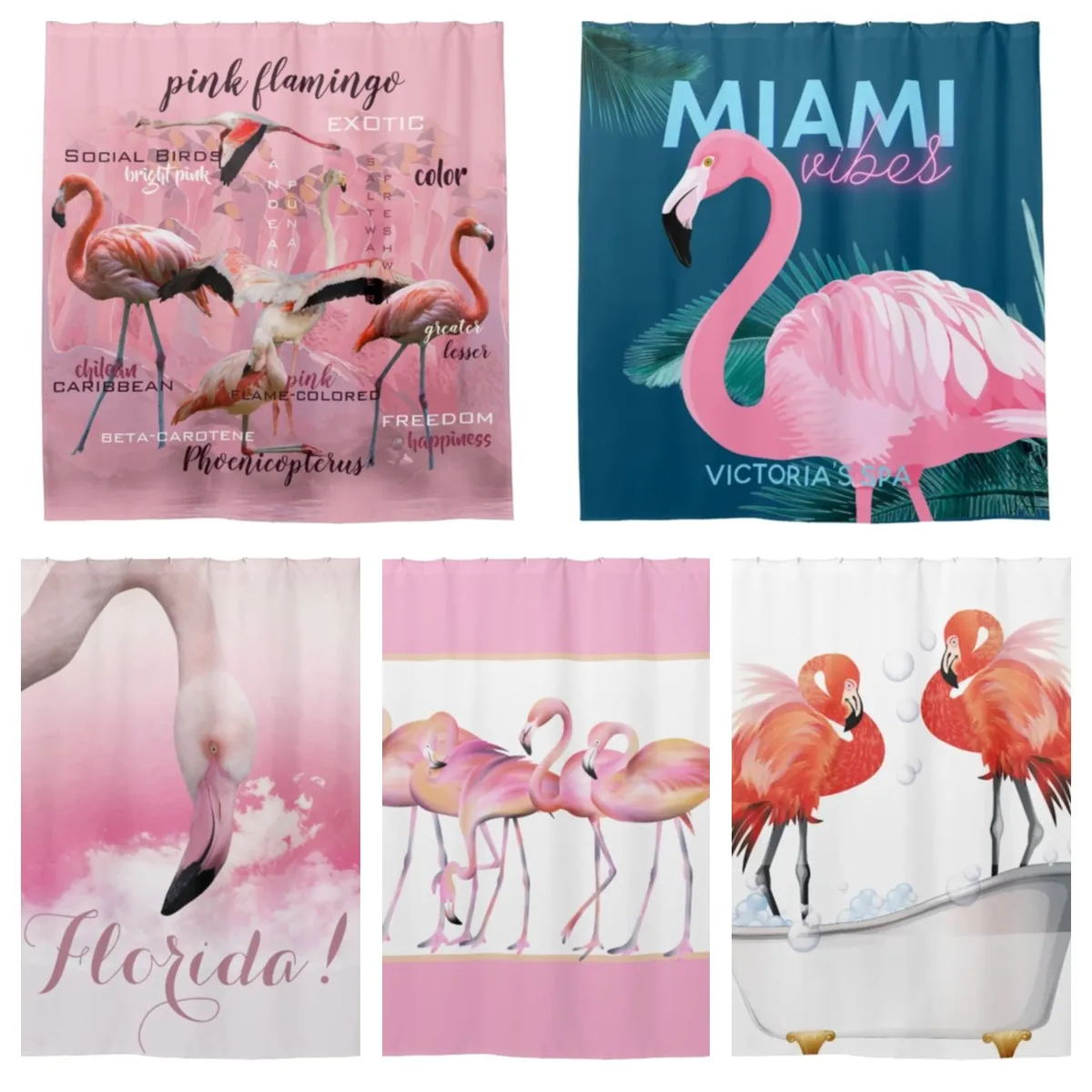 

Florida Pink Flamingo Art Deco Print Waterproof Polyester Shower Curtain with Hook Bathroom Curtain cortina de la ducha