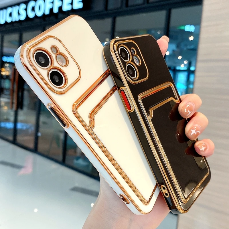 

Soft Electroplated Card Bag Phone Case For iPhone 12 11 Pro Max XR XS Max X 7 8 Plus SE 2020 Candy Bumper Back Cover