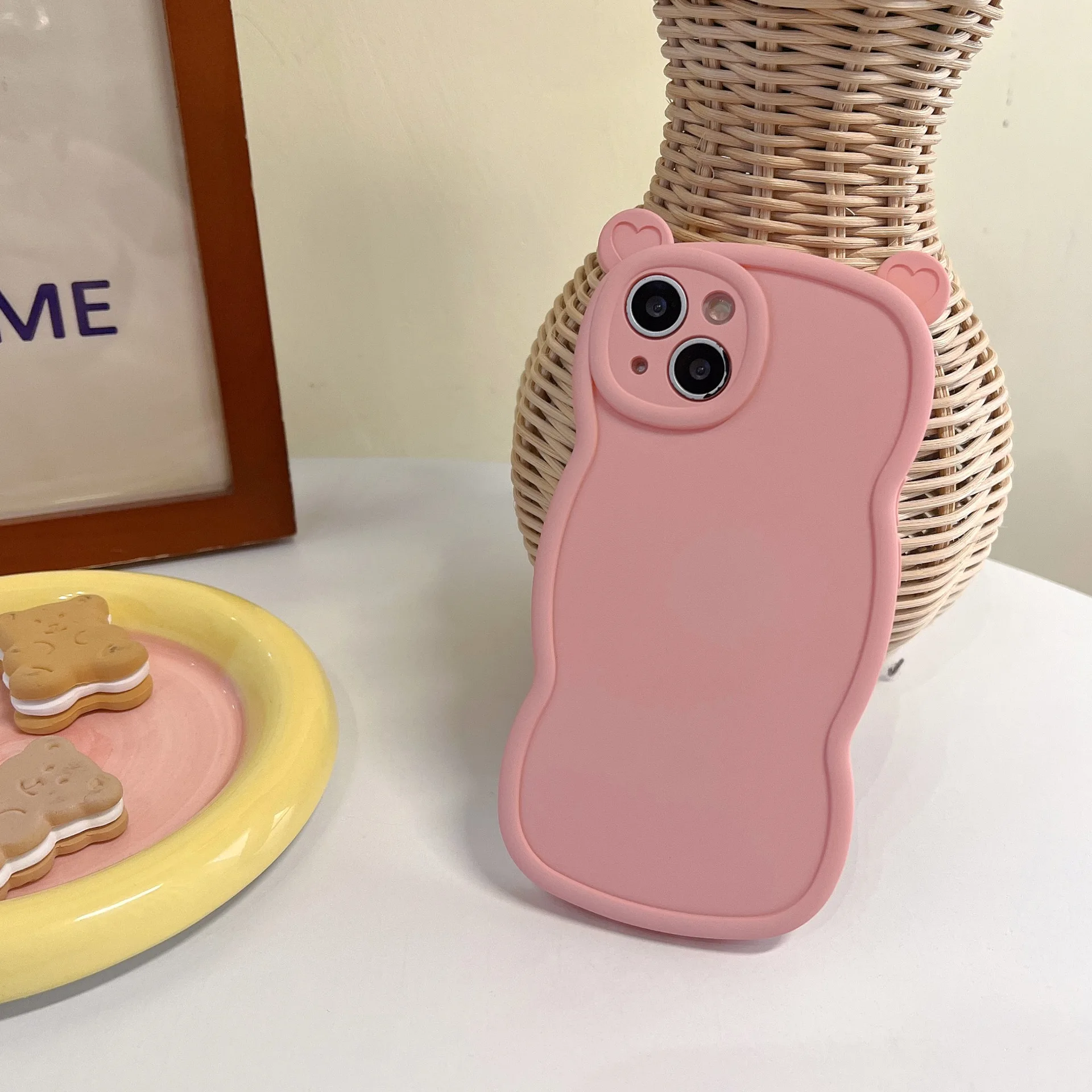 Lovely Solid Color 3D Bear Ear Liquid Silicone Phone Case For IPhone14 13 12 11 Pro X/XS XR Soft Shell  TPU Protective Cover