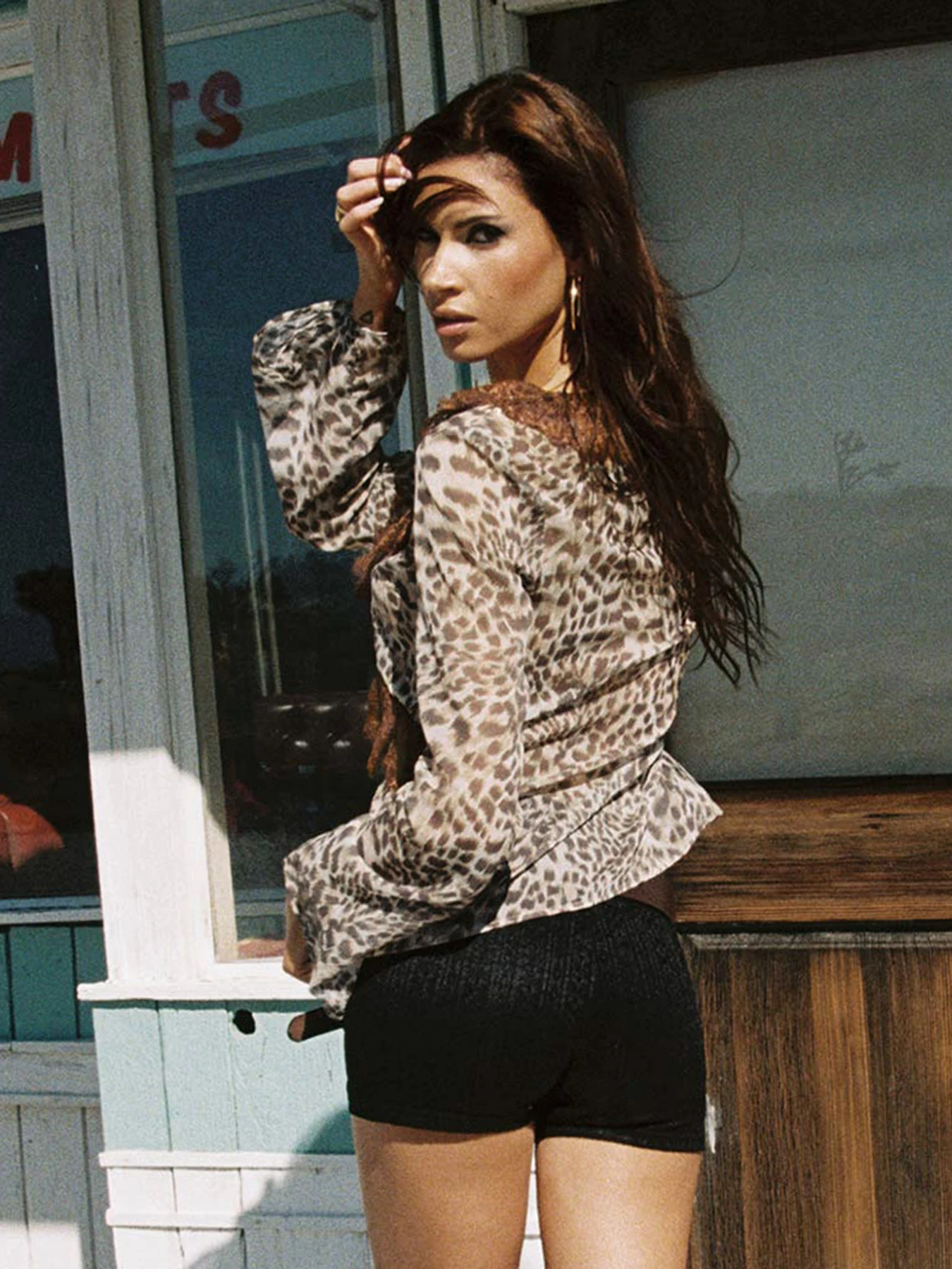 Rockmoer Сетчатые рубашки с леопардовым принтом Сексуальные прозрачные женские