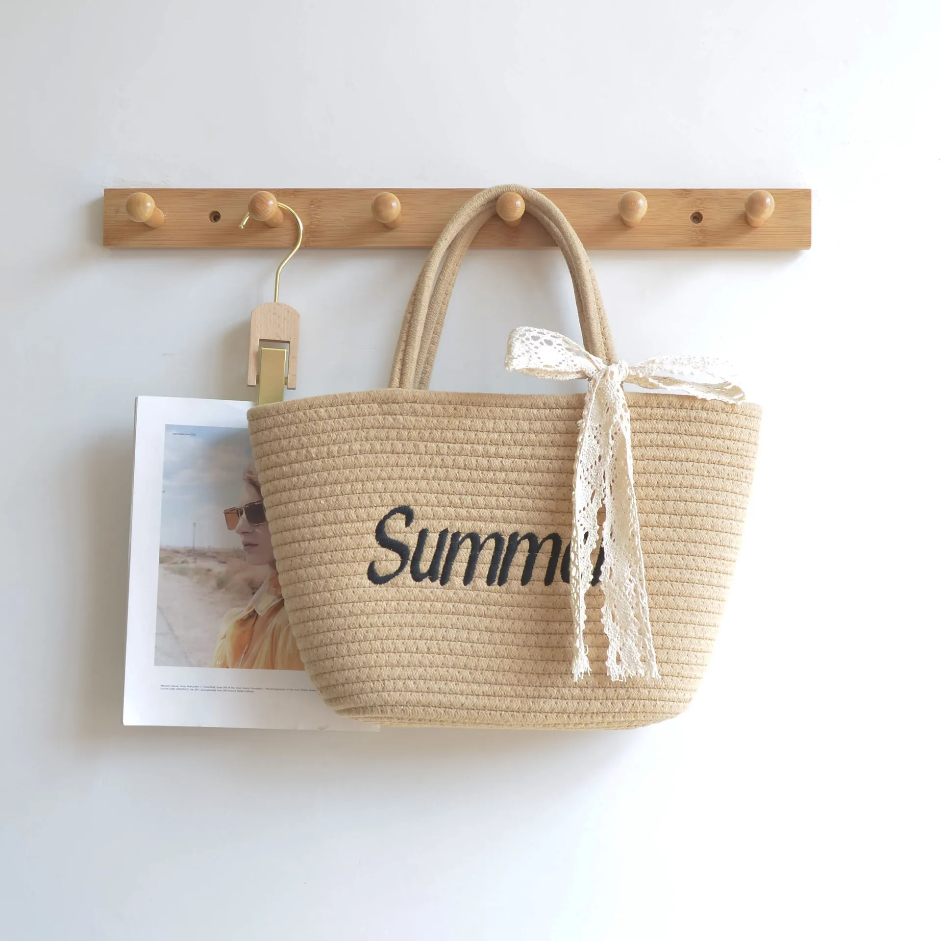 2023 New Women Emnbroidery Letters Shoulder Bags Handmade Straw Beach Totes Fashion Beach Bags Drop Shipping
