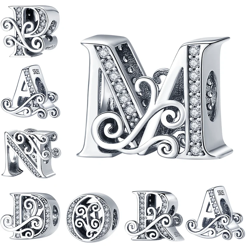 

PAPASITOU 100% Real 925 Sterling Silver Letter Alphabet A-Z Charm Name Bead Fit Original Pandora Bracelet Pendant Jewelry CMC030