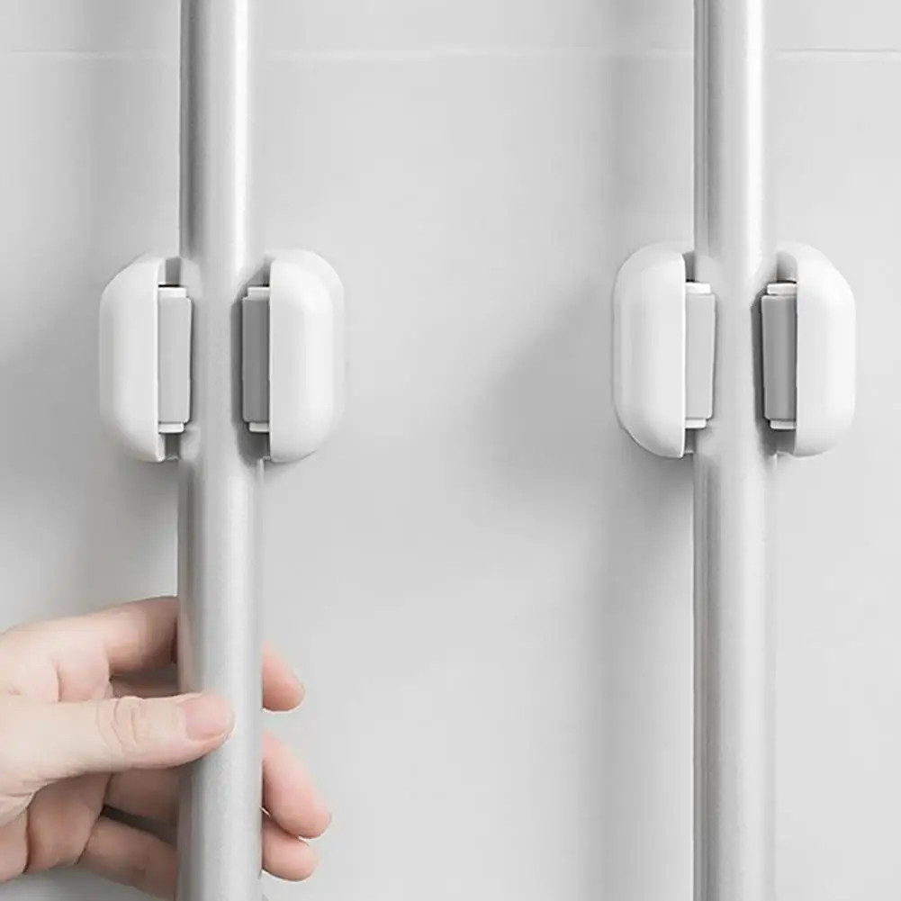 

3pcs Multifunctional Mop Holder Wall Mounted Non-Slip Drill-Free Mop Storage Organizer Kitchen Bathroom Hanger Hook Self-Adhes