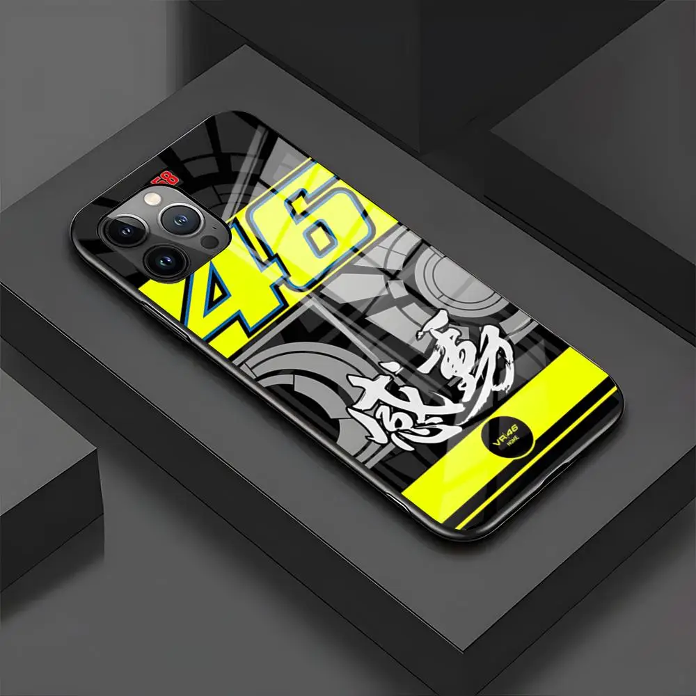 MINISO-Phone Case V-ValentinoS R-Rossies 46 For IPhone 15 Pro 16 14 13 12 11 Mini X XS XR Max Glass Design Cove