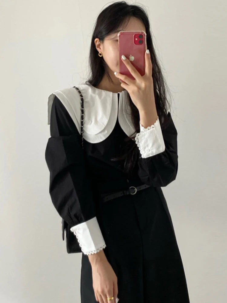 Женский пуловер с длинным рукавом элегантный контрастной расцветки кукольным