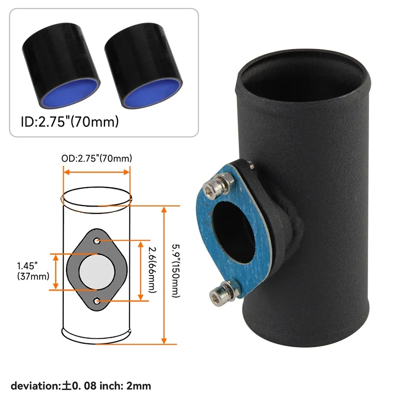 Фото Выдувной клапан 10PSI BOV + тип RS 2,75 дюйма 70 мм, адаптер для фланцевой трубы, комплект силиконовых шлангов №3