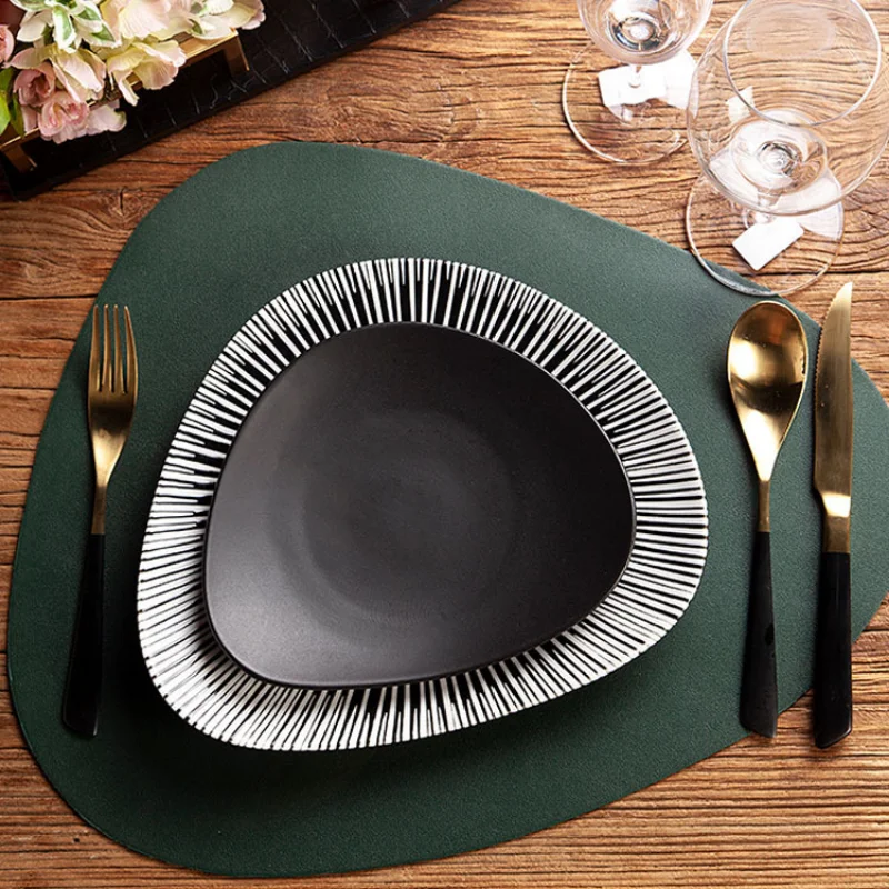 

Creative Restaurant Cold Dishes Fashion Hotel Model Room Decorative Plate Set Irregular Ceramic Black and White Dishes