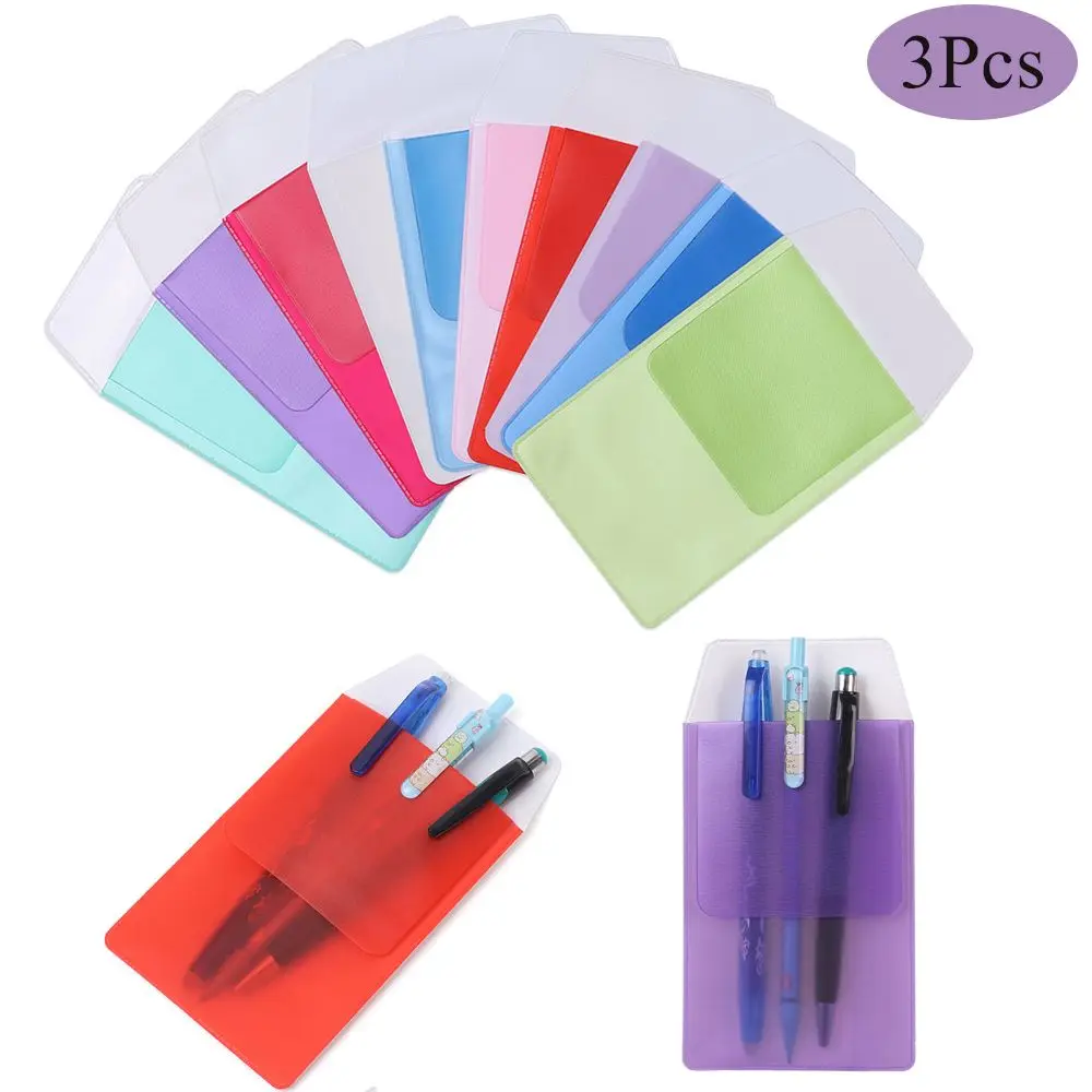 

3Pcs Useful Colorful Office School Doctors Nurses Supplies Pocket Protector Leak-Proof Pen Pouch Pencil Case