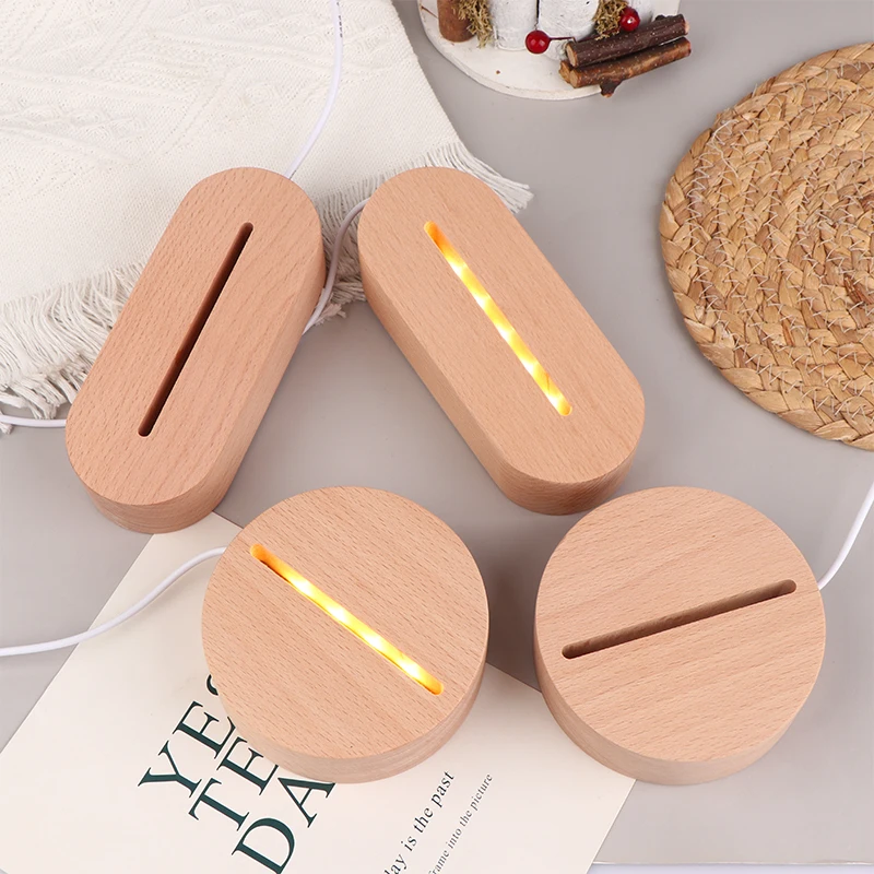 

LED Wood Display Base Holder Beech Wooden Base Stand Acrylic Crystal Glass Night Light Base Rectangle Resin Art Craft Decor