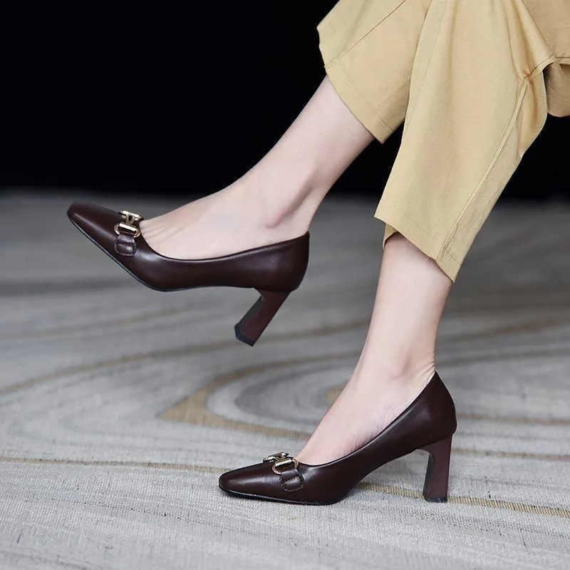 

New spring and autumn French retro high heels women's thick heel square toe niche design single shoes women