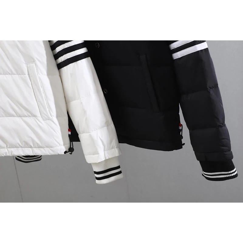 Winter Men Down Jacket Warm Baseball Collar Classic Striped Design Down Coats Fashion Business Style Parka Casual TB Overcoat
