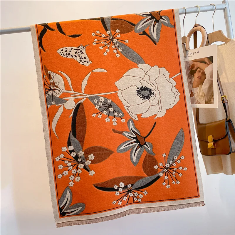 

Luxury Scarf Winter Warm Cashmere Women Long Pashmina Foulard Female Scarves floral Shawl Wraps New Blanket Fashion Poncho
