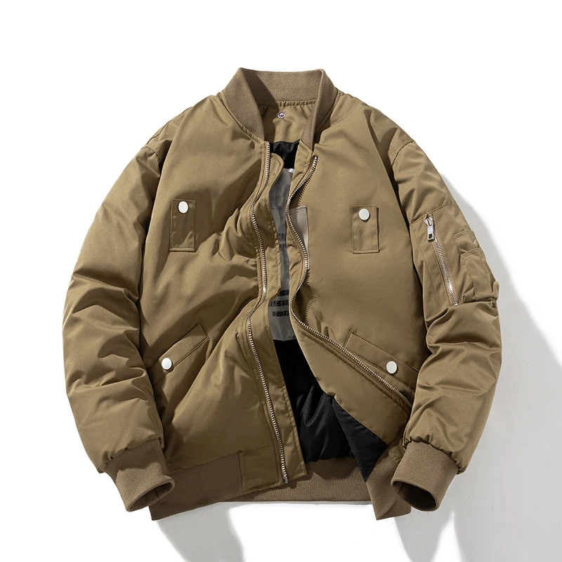 

Men's Winter Bomber Jacket Cotton Puffer Coat Quilted Lined Thick Padded Windbreaker Full Zip Hooded Varsity Jacket Custom LOGO