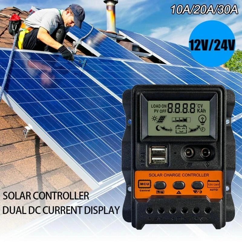 

12V 24V PWM Solar Charge Controller 10A 20A 30A Solar Controller Solar Panel Battery Regulator Dual USB 5V LCD Display