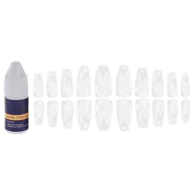 

3Pcs 3G Professional Nail Glue & 500Pcs Acrylic False Nail Tips, 10 Sizes-Transparent