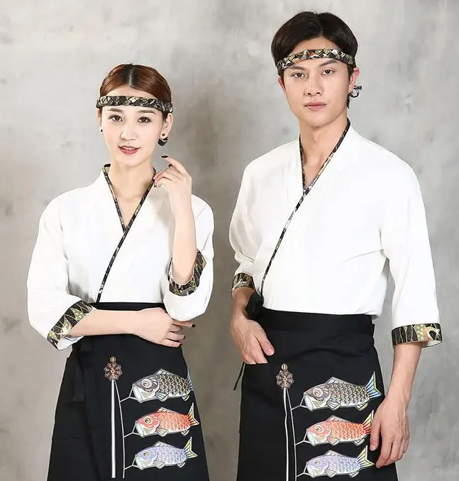 

Japanese Chef Kimono Shirt Cook Jacket Men Women Spring Sushi Uniform Work Restaurant