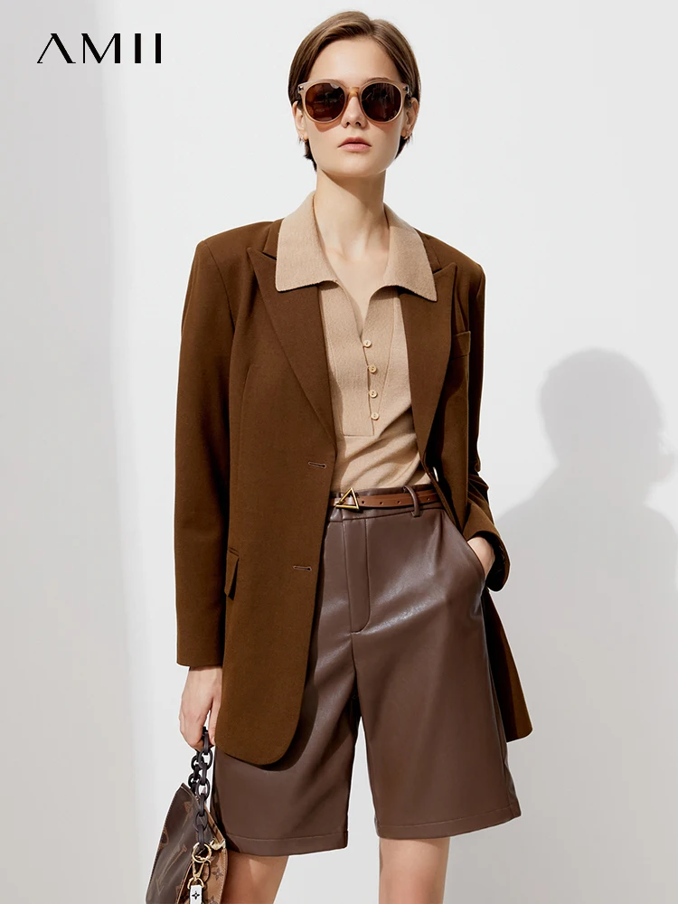 

AMII Minimalism Blazer Women 2023 Spring All-match Solid Elegant Single Breasted Slash Neck Office Lady Clothing Coats 12140933
