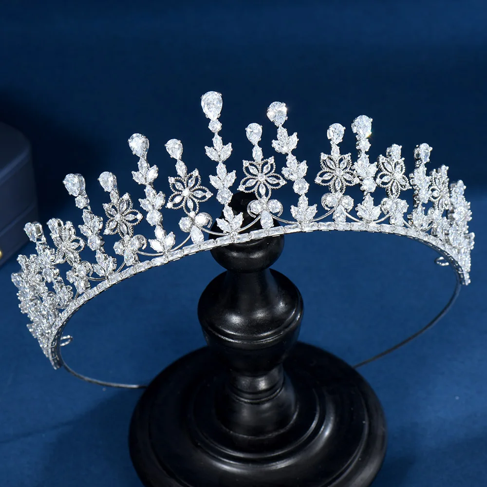 HIBRIDE Charming Flower Shape Cubic Zirconia Tiara and Crown for Women Bridal Wedding Fadhion Jewelry Bijoux De Cheveux C-37