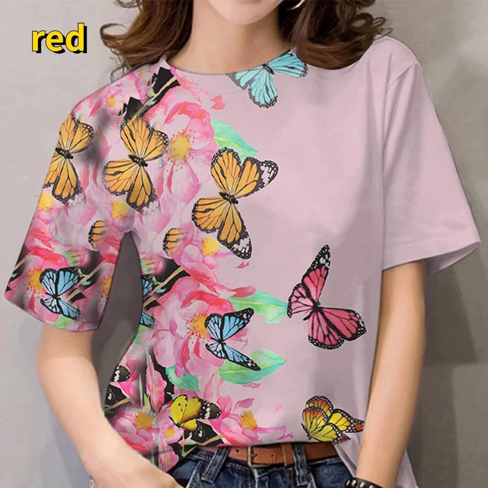 

Women's T Shirt Floral Print Tops Summer Girls Clothing Short Sleeved Fashion T Shirts 2023 Casual Harajuku Shirt
