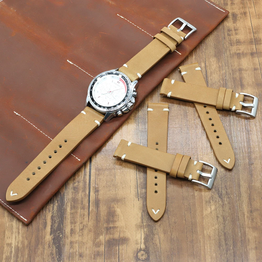 High Quality Genuine Leather Watch Strap Band 18mm 19mm 21mm 26mm Retro Handmade Stitching Wristband Replacement Watch Strap