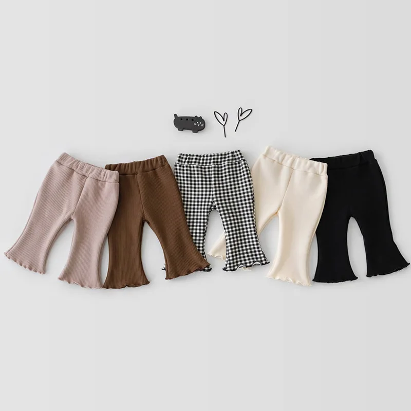 

Spring new children's wear girls' Plaid bell bottoms middle and small children's foreign style leisure pants baby cotton pants