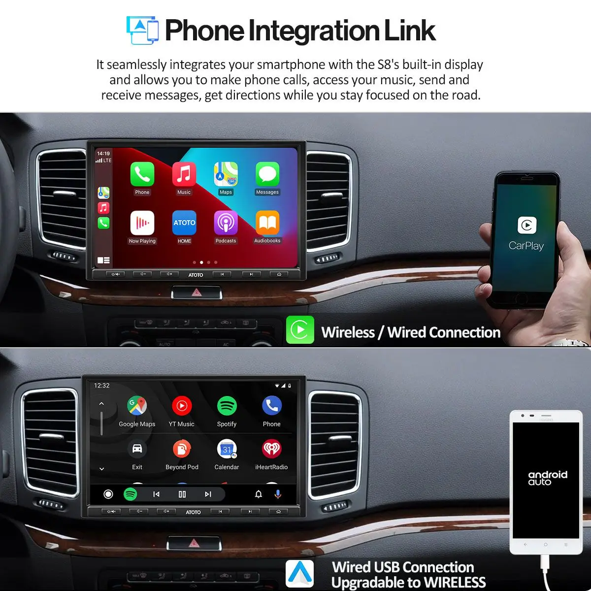 $265.50 ATOTO AE-S8G1A84SD-X Wireless WiFi Bluetooth 8inch Car Stereo Radio Receiver 1din Android 10.0 Audio Video Multimedia Players