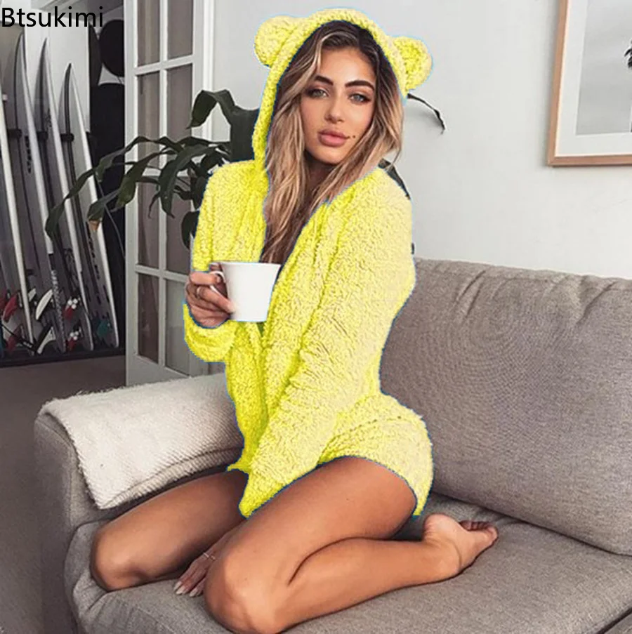 Autumn Winter Warm Pajama for Women Soft Hooded Rabbit Ear One-piece Animal Jumpsuit Pajamas Female 5XL