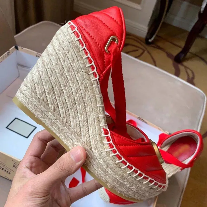 

Summer Women's High Heel Sandals Weave Wedges Dress Up Fashion Ethnic Style Thick Bottom Single Shoes Multicolor Feminino Shoes
