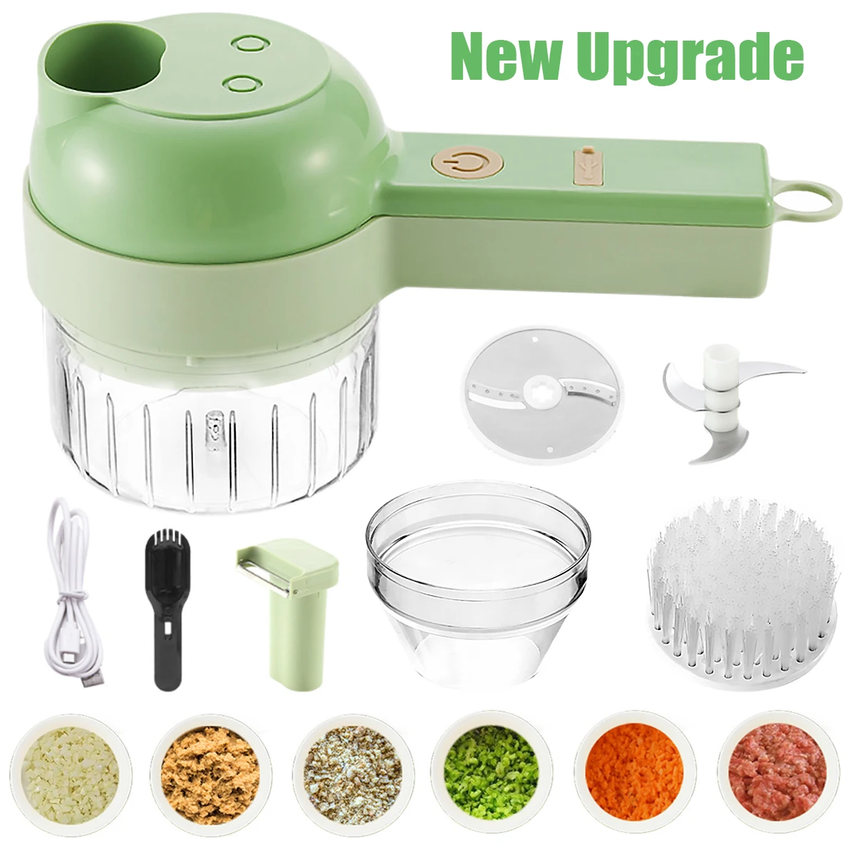 

Electric Vegetable Cutter 4 In 1 Handheld Durable Chili Garlic Crusher Ginger Masher Meat Crushe Slicer Kitchen Chopper Tool Set