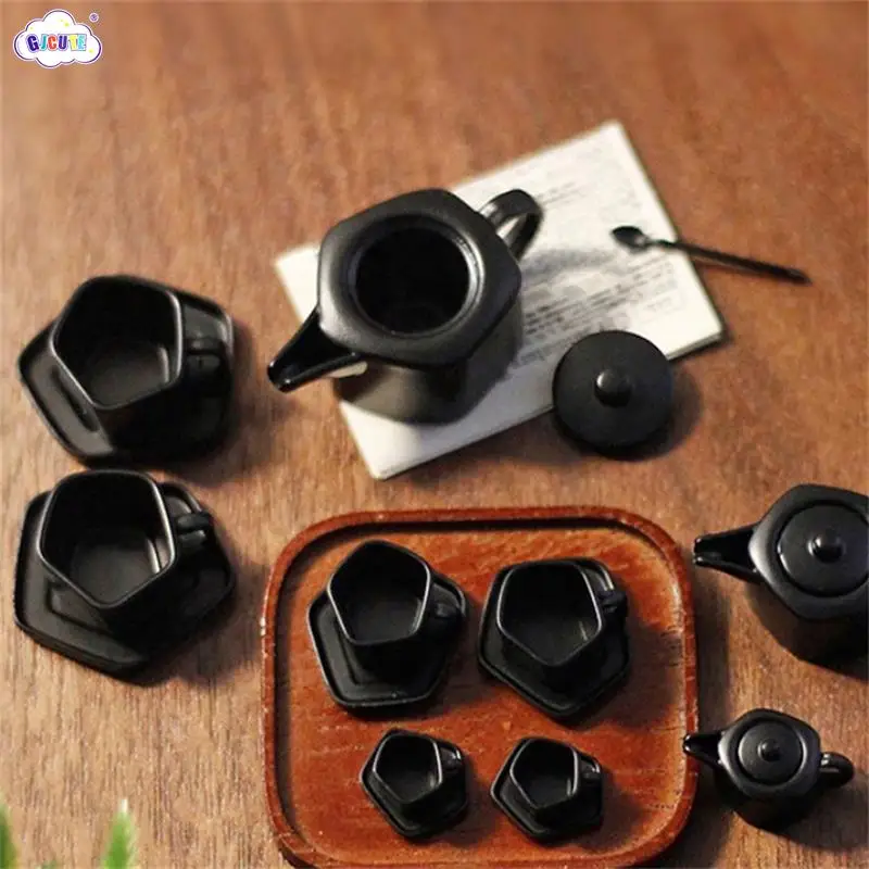 

1:6 миниатюрная посуда для кукольного домика, чайный чайник, чайный набор с подносом, модель гостиной, кухни, гостиной, декоративные аксессуа...