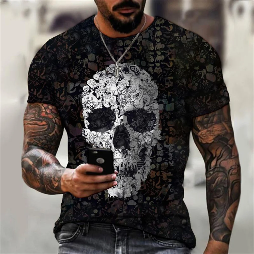 

Fashion Horror Skull Men's T-shirt Summer Casual Skeleton 3d Printing Oversized T-shirt Round Neck Loose Menswear Short Sleeve