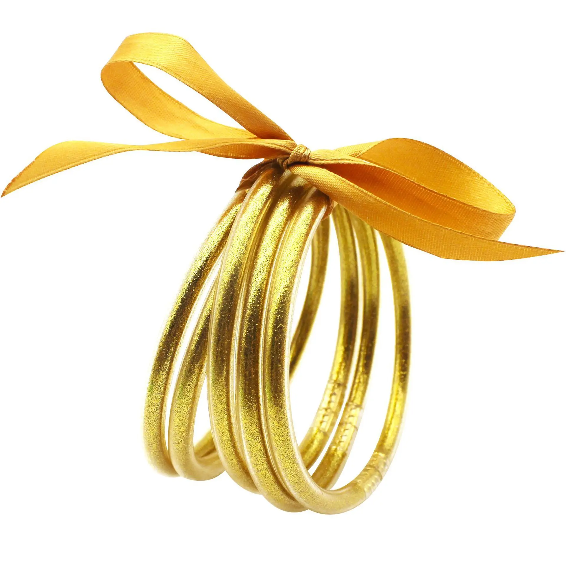 

5pcs/set Bowknot Jelly Bangle Bracelets Set Lightweight Cute Glitter Filled Stack Silicone Party Bracelets for Women Girls