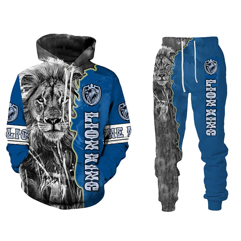 

2022 Lion 3D Hoodies Suit Male Autumn and Winter Casual Sweashirt Sweartpants Set Men Tracksuit Set Fashion Men's Clothing Suit