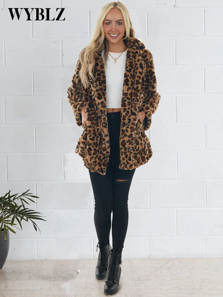 Ladies Faux Fur Jacket Leopard Print Cardigan Winter Faux Fur Coat Luxury Warm Plush Coat Fashion Fur Top Coat High Quality