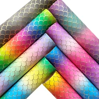 30x135cm colorful rainbow stripe mermaid printed vinyl metallic faux artificial leather fabric for making shoebaghair bowdeco
